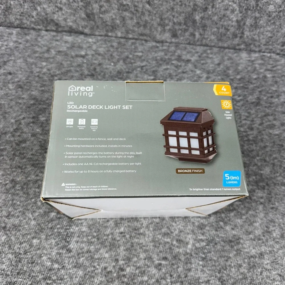 Real Living LED Solar Deck Light Set Bronze Finish 4 Count Rechargeable Outdoor‎